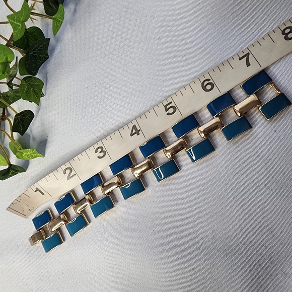 Vintage Gold and Turquoise Blue Enamel Bracelet - Picture 7 of 8